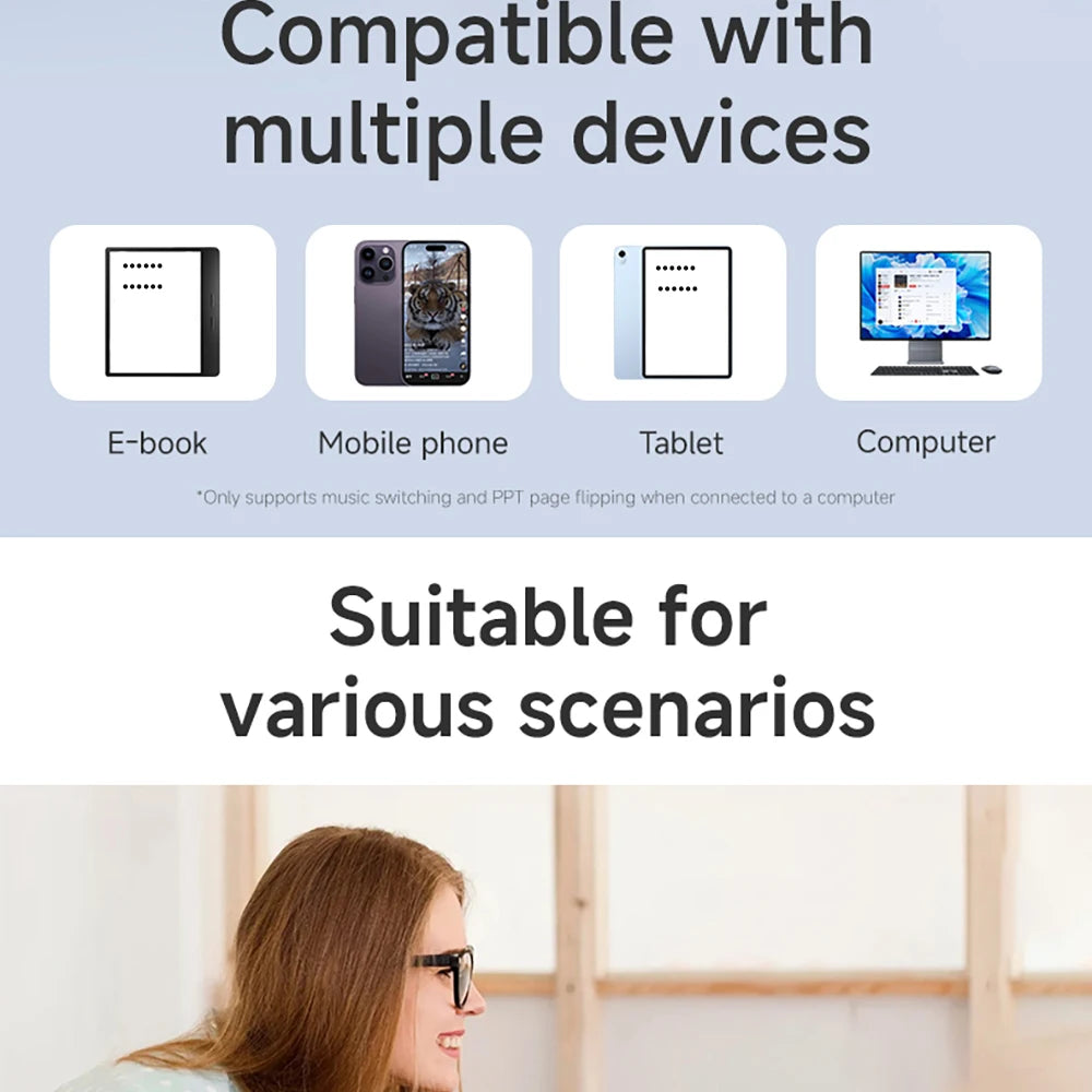 Supports IOS Android Bluetooth Page Turner Camera/Music Control Pen Paging Device E-book Reader Swipe Short Video Remote Control