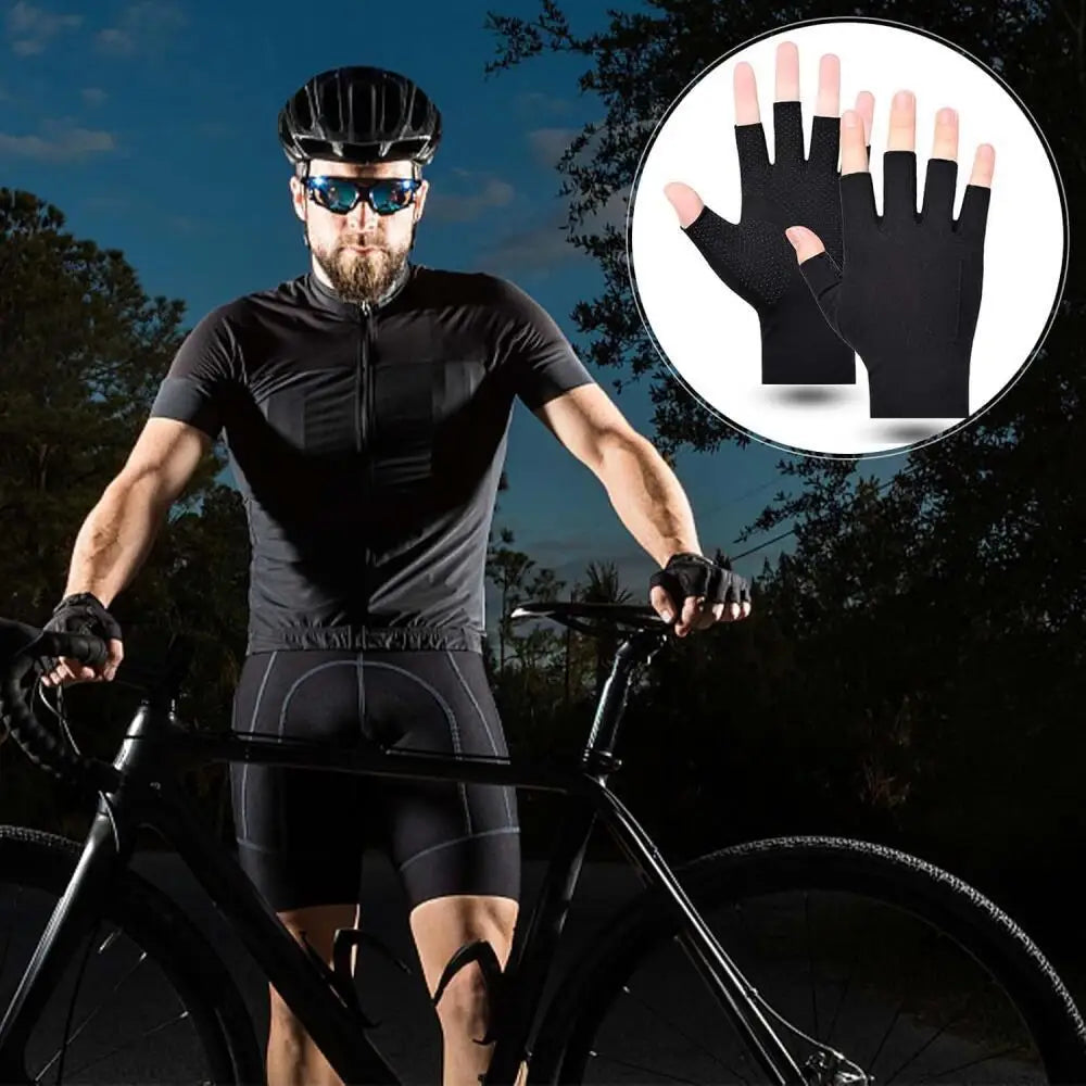 1 Pair Compression Gloves Hand Copper Arthritis Gloves Joint Pain Relief Half Finger Anti-slip Therapy Gloves For Womens Mens