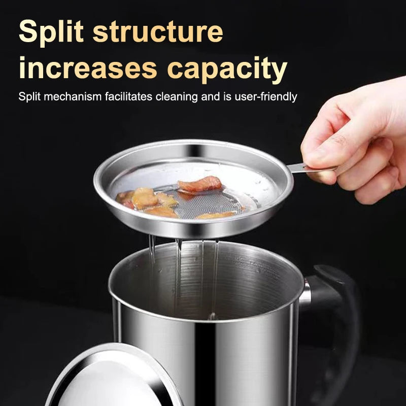 Stainless Steel Oil Filter Pot with Heat-Resistant Handle