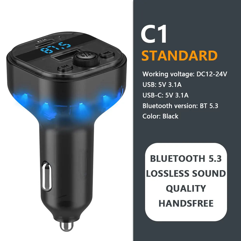 Car FM Transmitter Bluetooth 5.3 Handsfree Wireless Car Kit USB C Car Charger Auto Radio Fm Modulator Mp3 Player Adapter