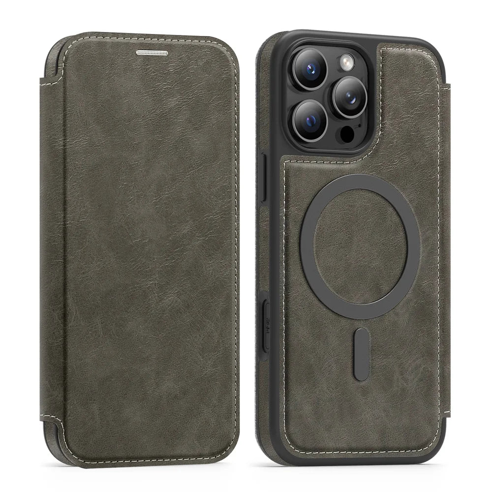 iPhone 11 - 17 Magnetic Luxury Leather Wallet Case