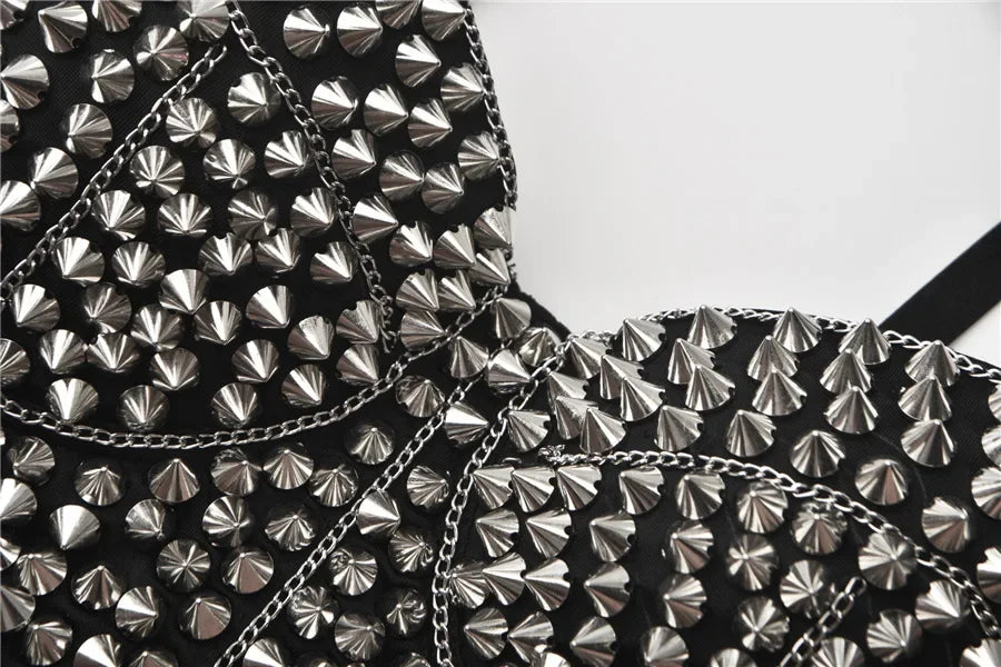 Silver Rivet Steampunk Gothic Push Up Bralette Crop Top