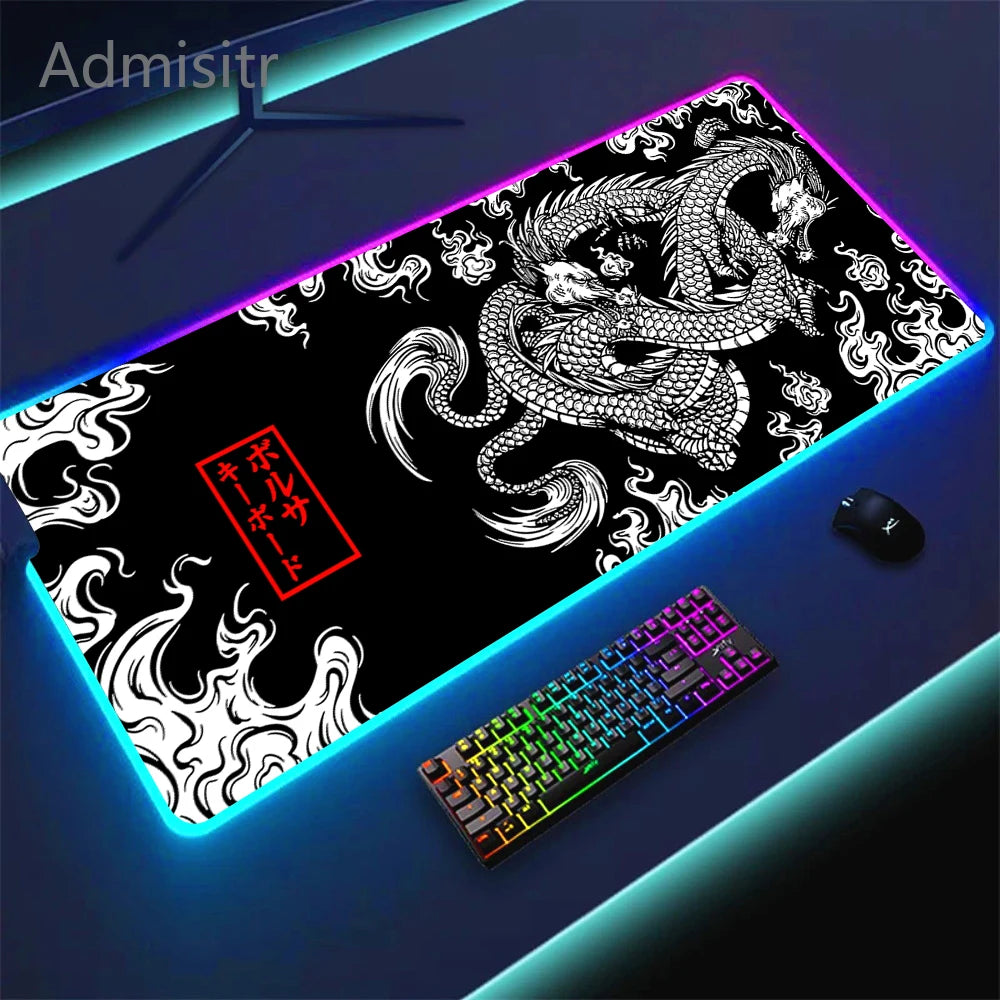 Large Keyboard Mats Fashion Chinese Dragon RGB Gaming Mousepad Big LED Mat PC Deskmat Luminous Mouse Pad Table Rug With Backlit