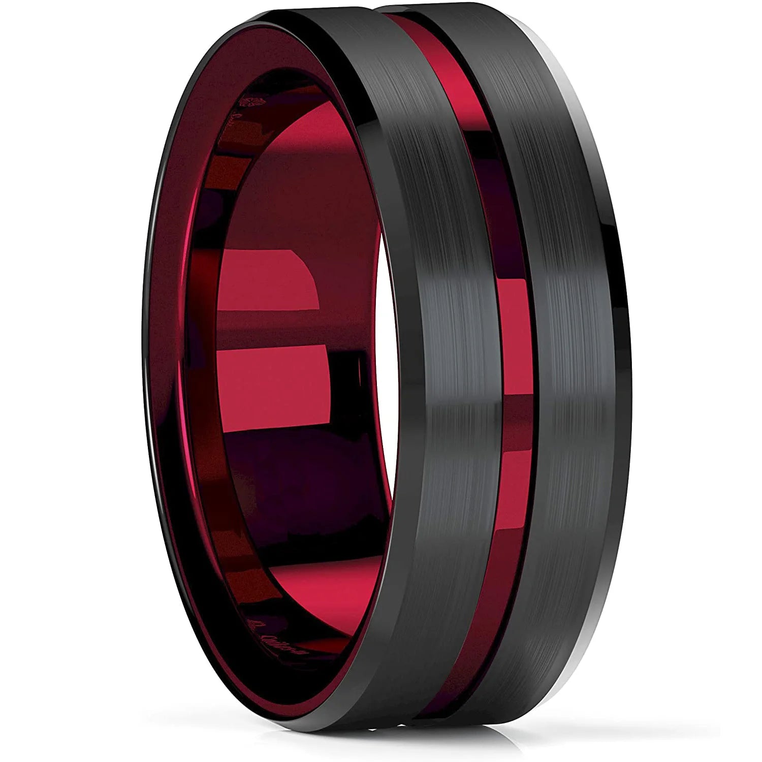 8mm Brushed Stainless Steel Step Edge Ring Multi-Color Collection