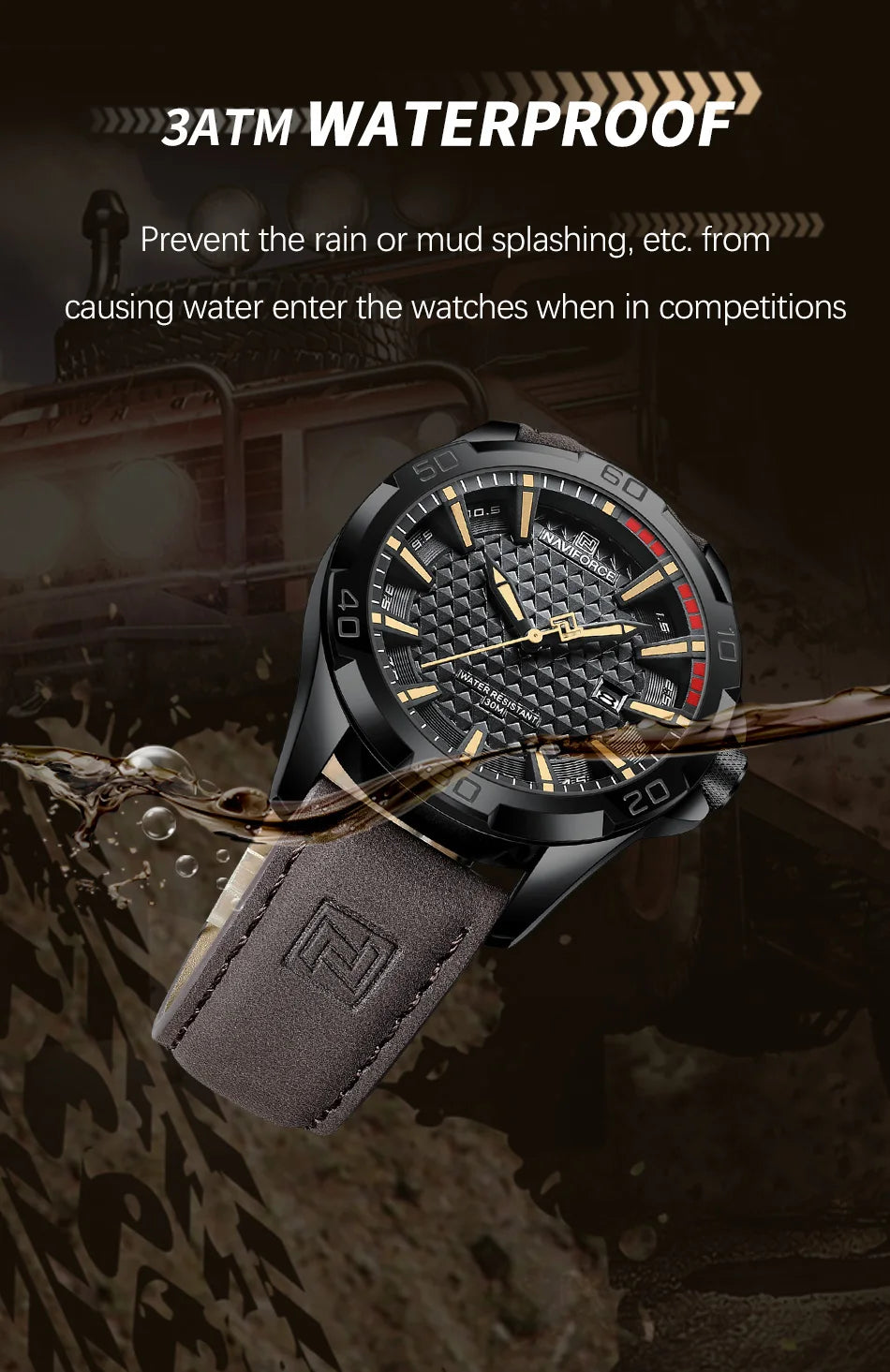 Naviforce NF8023 Quartz Calendar Business Sport Leather Watch