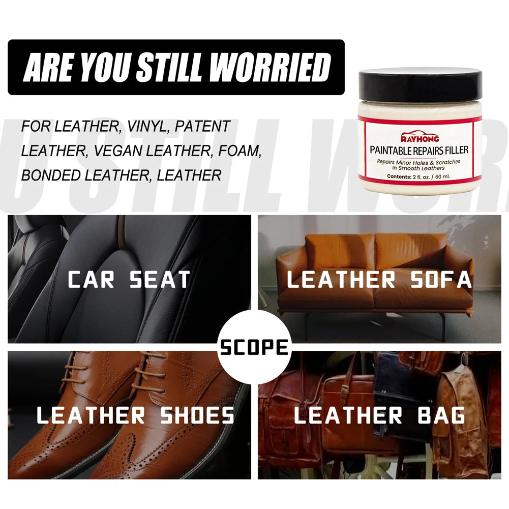 60/20ml Leather Repair Filling Paste Compound Leather Restoration Cream Car Leather Car Repair Scratches Cracks Sofa Auto Seat