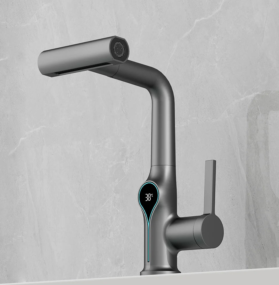 Digital Waterfall Basin Tap with LED Temperature Display