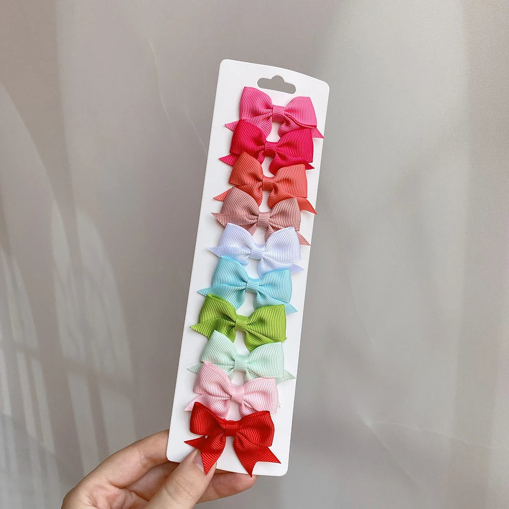 Conjunto de 10 Ganchos de Cabelo de Laço de Cor Sólida para Meninas Bebés, Fitas de Cabelo Artesanais com Laço, Mini Molas de Cabelo, Acessórios de Cabelo