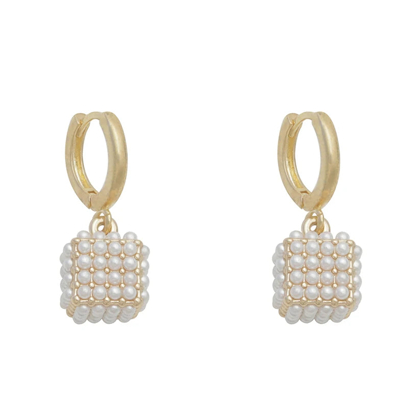 Premium Square Pearl Pendant Drop Earrings Luxury Jewelry
