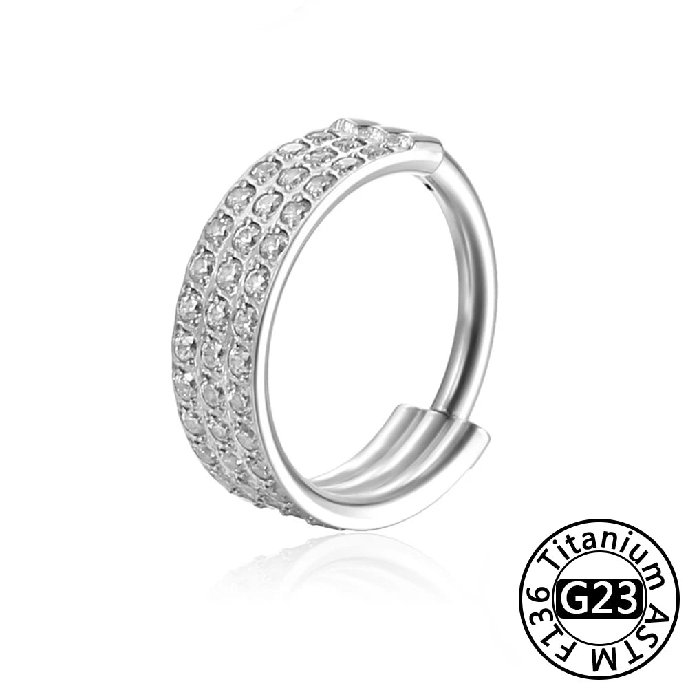 G23 Titanium 16G CZ Hinged Segment Clicker Hoop Piercing