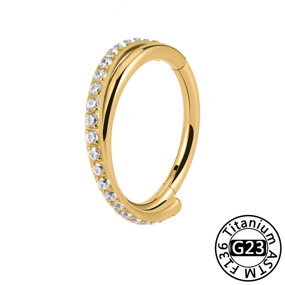 G23 Titanium 16G CZ Hinged Segment Clicker Hoop Piercing