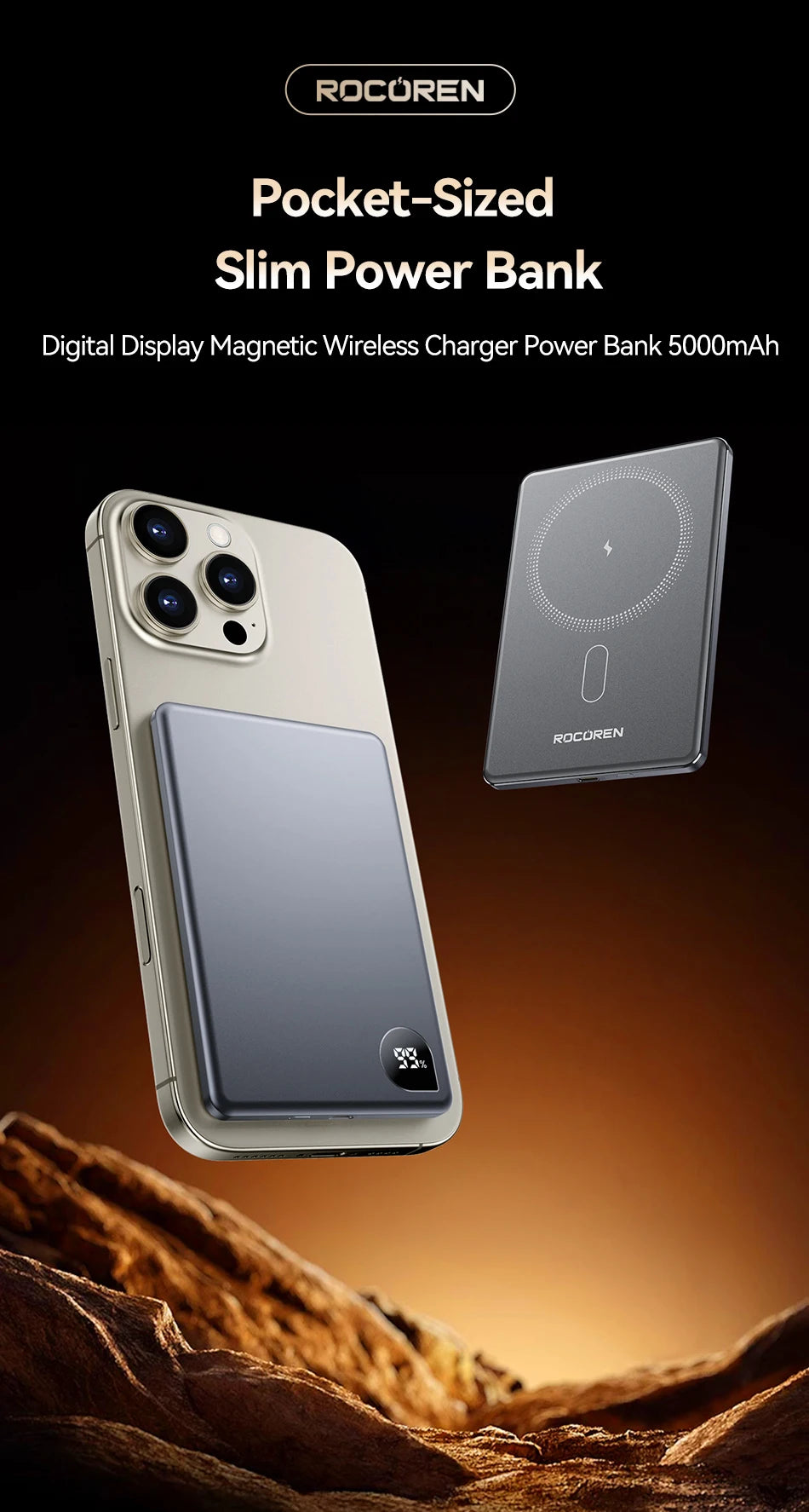 Rocoren 10000mAh Magnetic PowerBank Fast Charging 5000mAh Power Bank Portable Wireless Charger Battery For iPhone 17 16 Pro Max