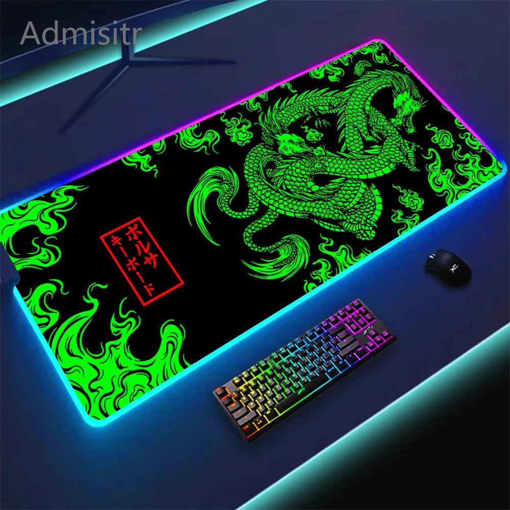 Large Keyboard Mats Fashion Chinese Dragon RGB Gaming Mousepad Big LED Mat PC Deskmat Luminous Mouse Pad Table Rug With Backlit