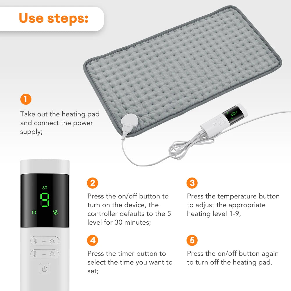 Electric Heating Pad Menstrual Period Adbomen Winter Blanket Waist Shoulder Leg Warming Mat 9 Heating & 4 Timer Home Office Use