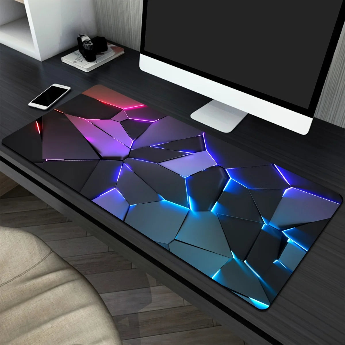 Tapete de rato RGB Geométrico Grande 400X900 Tapete de rato para jogos PC Teclado de computador XL Tapete de secretária Acessórios de interior de escritório
