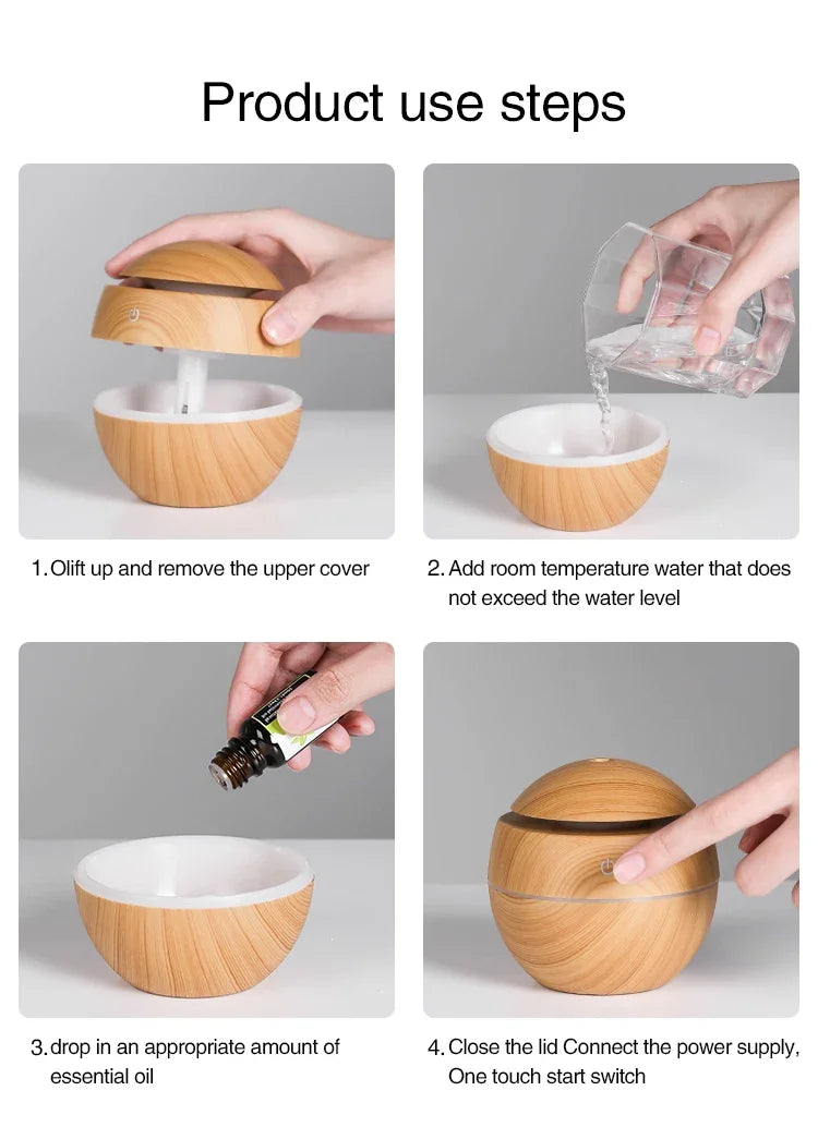 USB Ultrasonic Cool Mist Sprayer Essential Oil Diffuser Wood Grain Electric Air Humidifier Purifier for Home office and Car