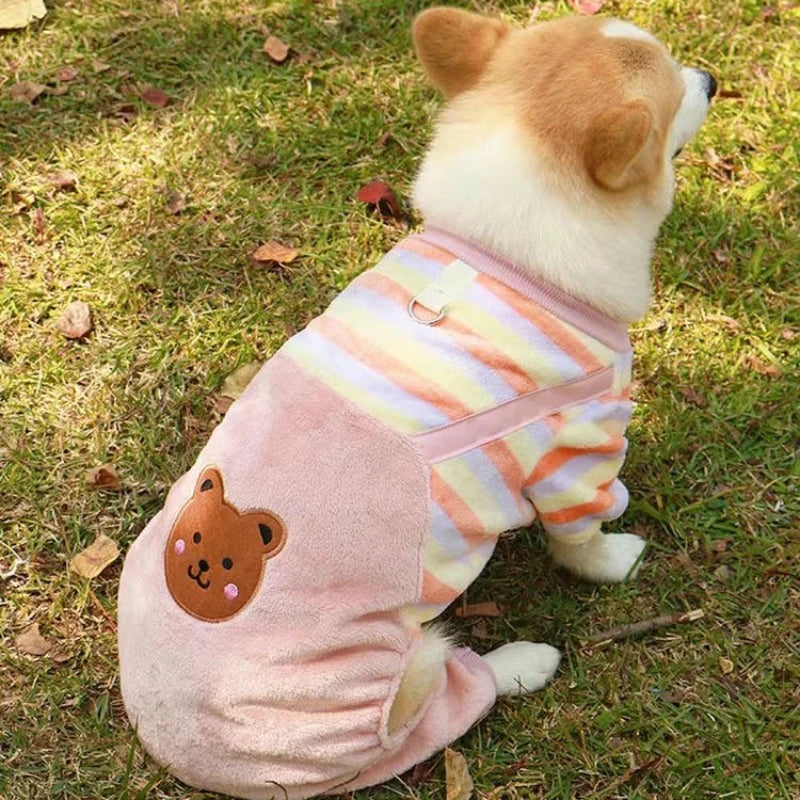Warm Winter Fleece Dog Jumpsuit Coat with Leash Ring