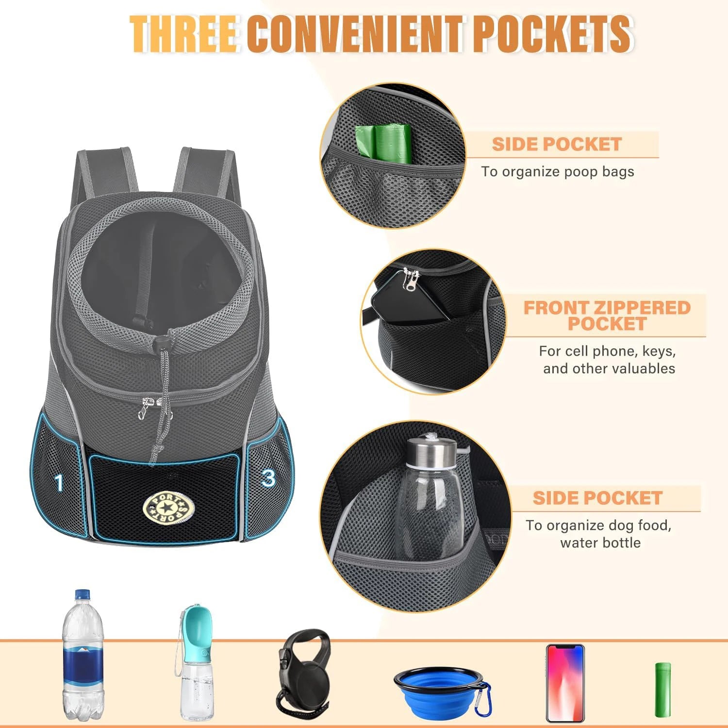 Front-Folded Ventilation Mesh Pet Backpack with Harness Lock