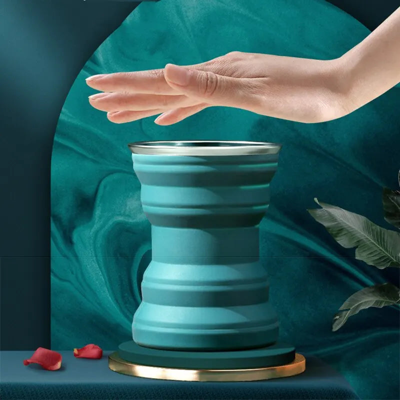 Portable Silicone Foldable Cup With Lanyard Heat Resistant Collapsible Cups Lid Folding Storage Travel Mug For Hot Water