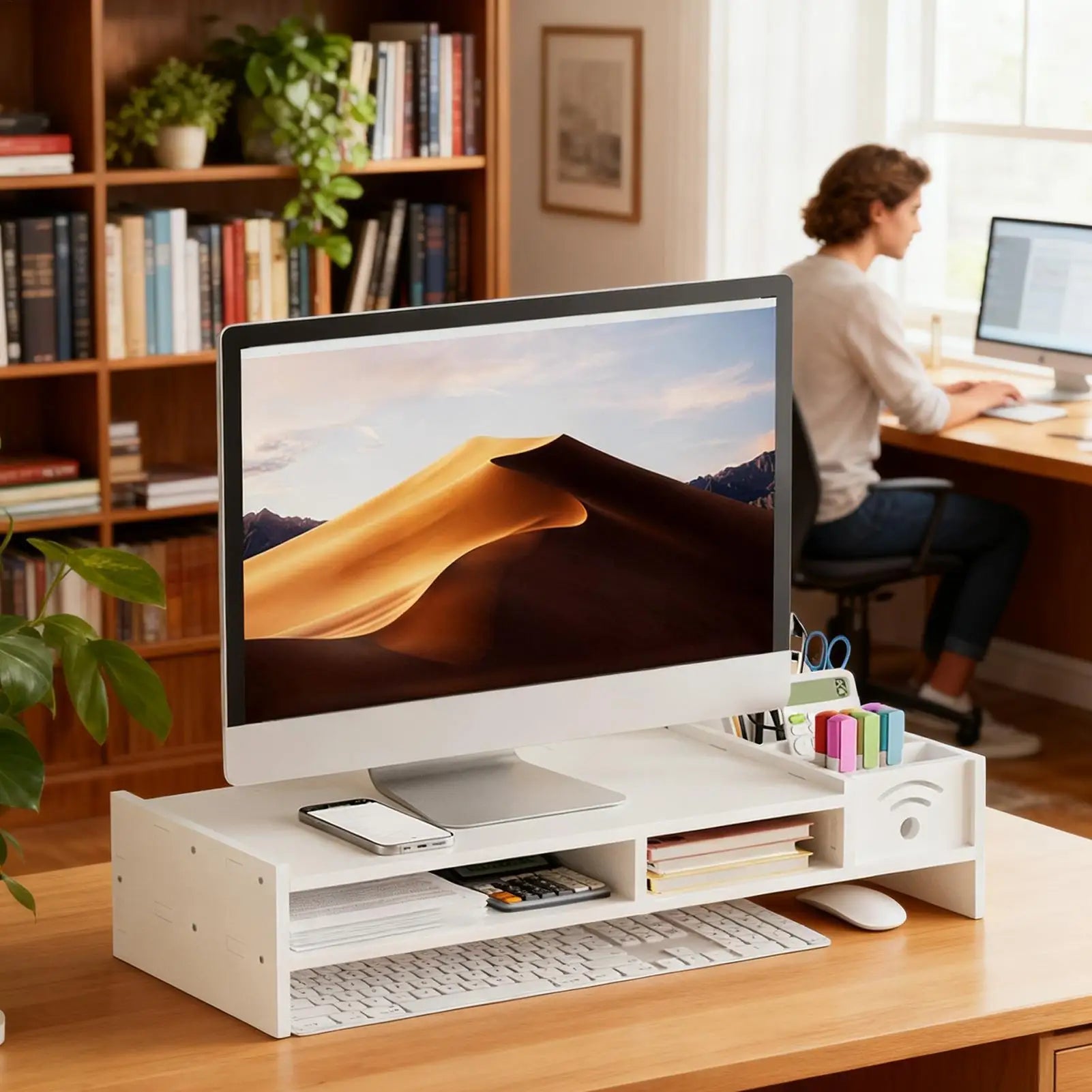 Desktop computer riser stand monitor arm double-layer desktop shelf with storage organizer ergonomic computer stand for monitors