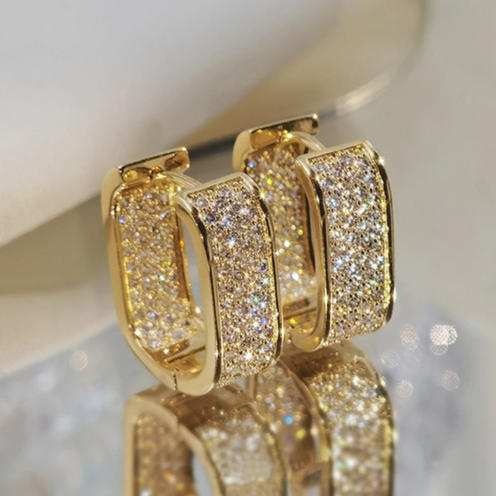 Korean Paved CZ Hoop Earrings Simple Versatile Jewellery