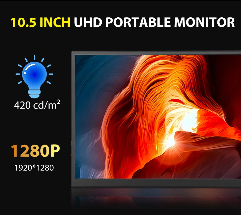 10.5 inch Portable Monitor 1280P 100%SRGB 420cd/m2 With dual speakers Mini HDMI interface For Laptop PC PS4 Game Console