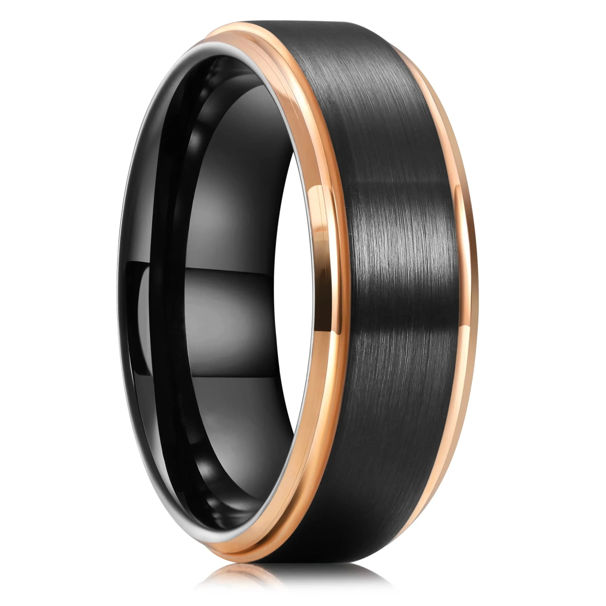 8mm Brushed Stainless Steel Step Edge Ring Multi-Color Collection