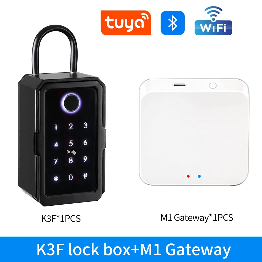 Waterproof Key Safe Box Smart Fingerprint Storage Secret Key Safety Box Tuya or TTlock App Bluetooth to WiFi Hub Unlock Padlock