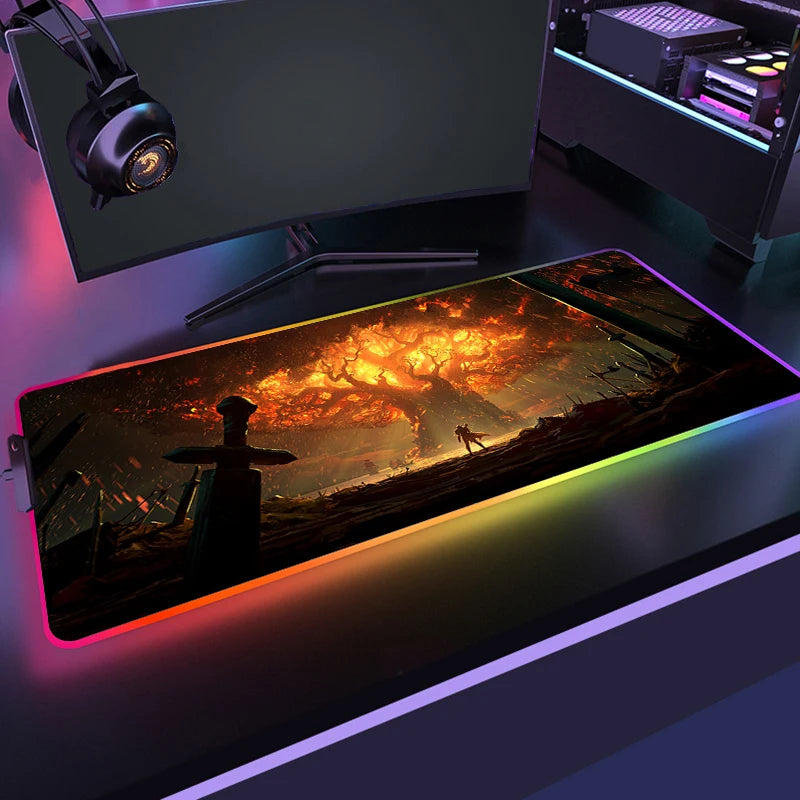 400x900 World Of Warcraft LED Backlight Gaming Mousepad HD Printing RGB Mouse Pad Non-Slip Rubber Deskmats Keyboard Desk Mat XXL