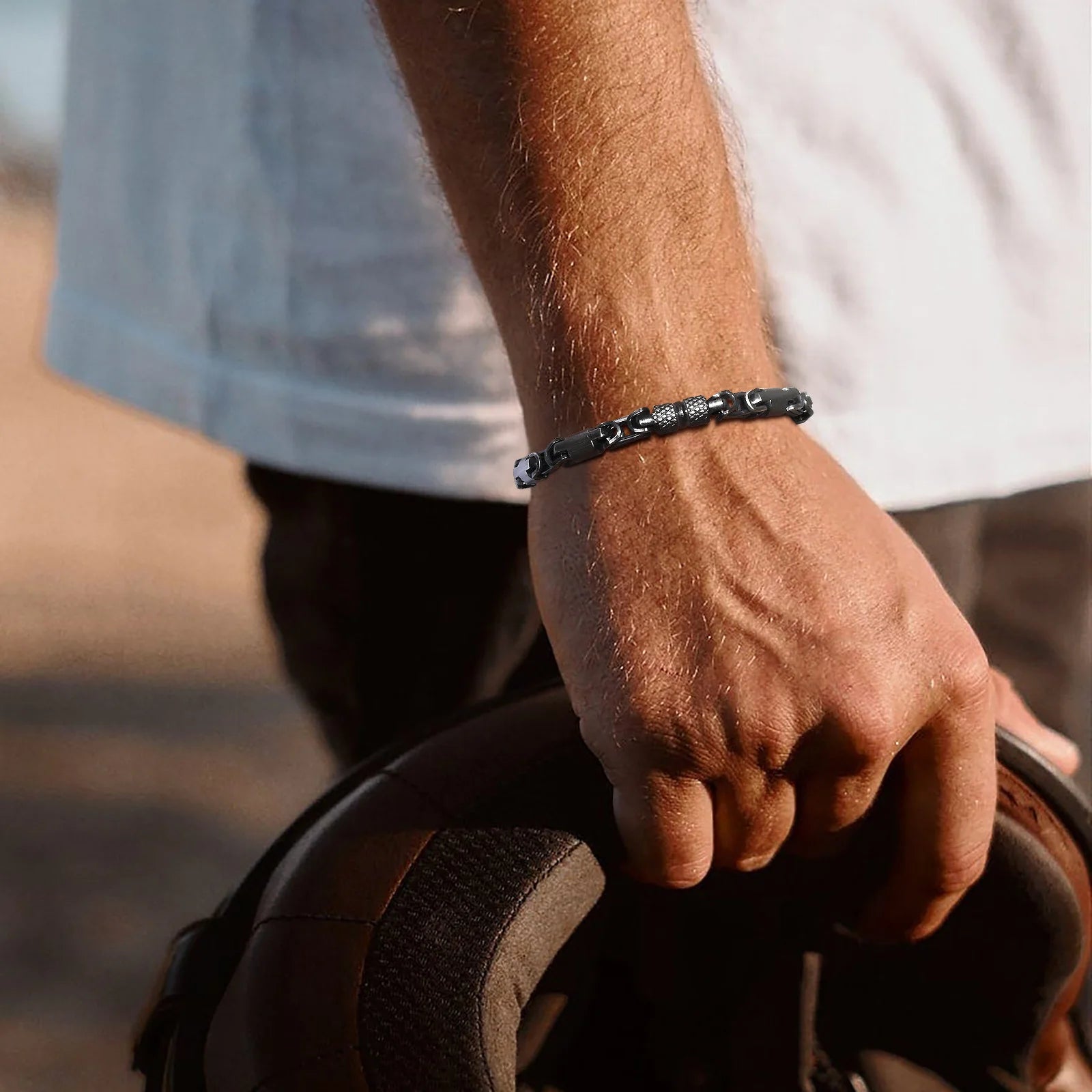 Pulseiras Bizantinas Punk para Homens e Rapazes, Pulseira de Elos de Aço Inoxidável Feita à Mão, Presentes de Joalharia Casuais Elegantes