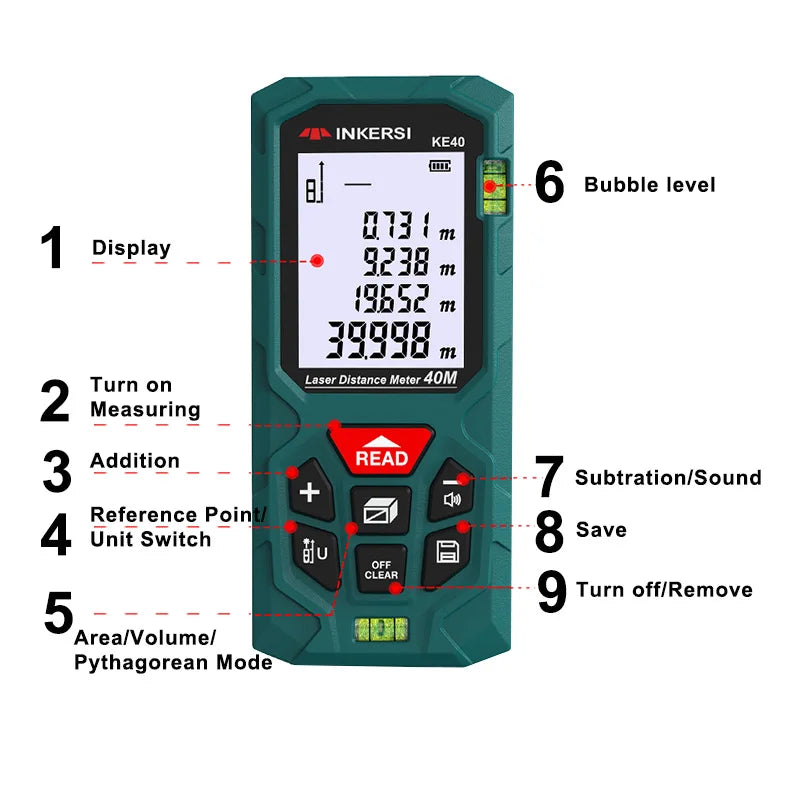 INKERSI Laser Rangefinder Digital Tape Measure 40M/70M/120m High Precision Laser Distance Meter Digital Roulette Range Finder