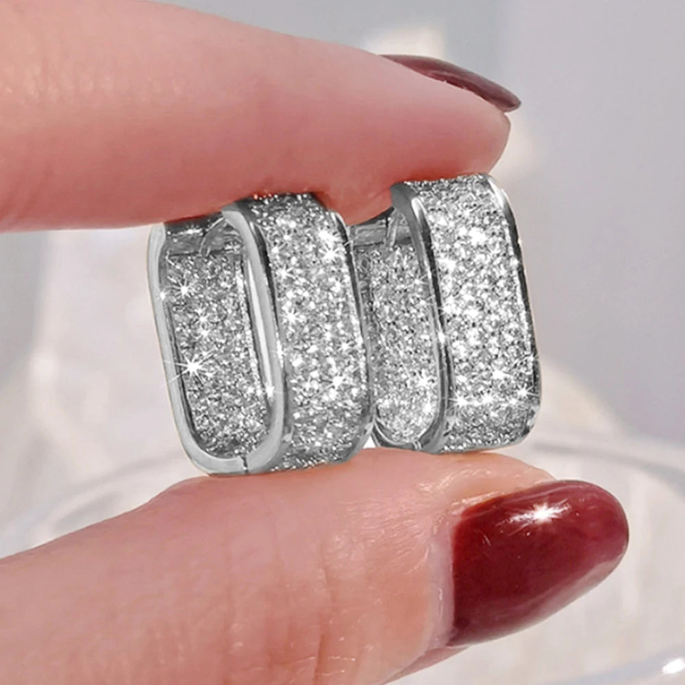 Korean Paved CZ Hoop Earrings Simple Versatile Jewellery