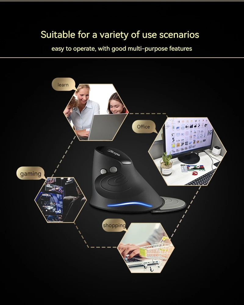 Zelotes F-17 Grip Mouse Vertical 2.4G Wireless Mouse 3-Speed DPI Adjustment Computer Laptop Gaming Mouse