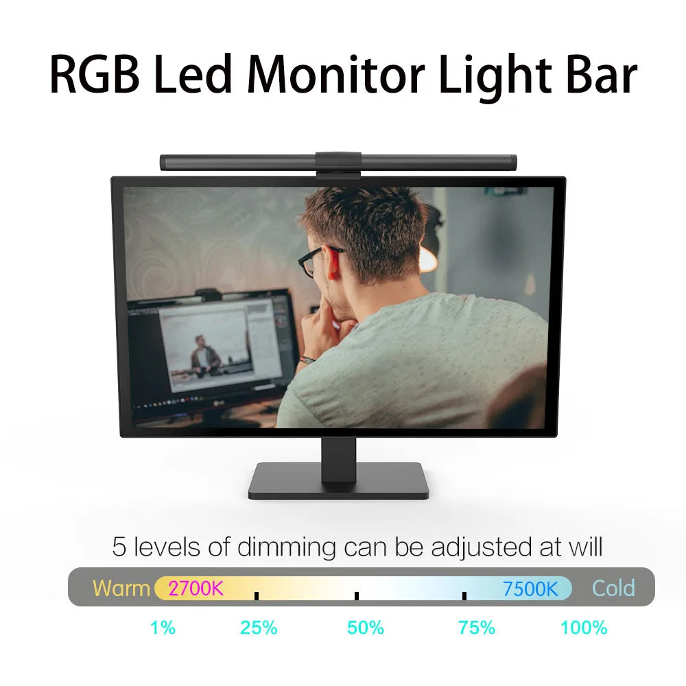 LED Monitor Light Bar Monitor Desk Lamp with RGB Backlight Music Rhythm Ambiance Table Lamp PC Screen Light for Home Office/Game