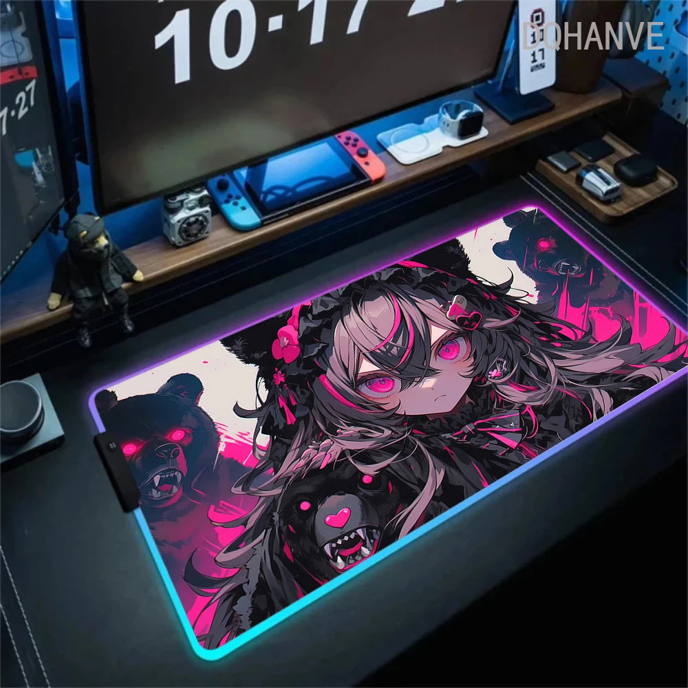 Pink Girls RGB Anime Rubber Mouse Pads XXL Cute Large LED Lighting PC Computer Mousepad Colorful Glowing Deskmat Backlight Mat