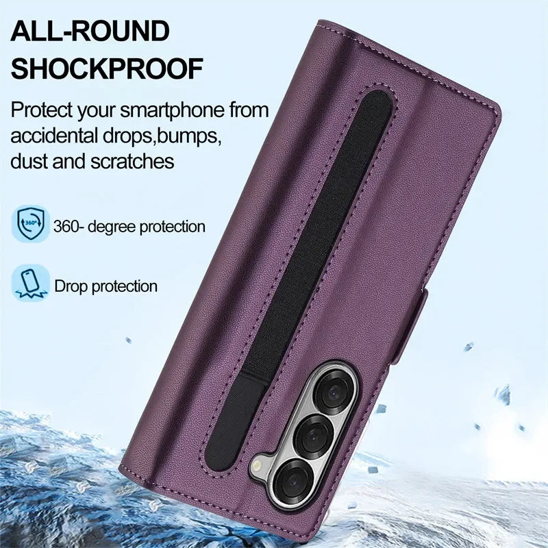 Magnetic Flip Leather Phone Case for Samsung Galaxy Z Fold 7 6 5 4 3 5G Fold6 Fold5 Fold4 Wallet Card Cover Etui Coque