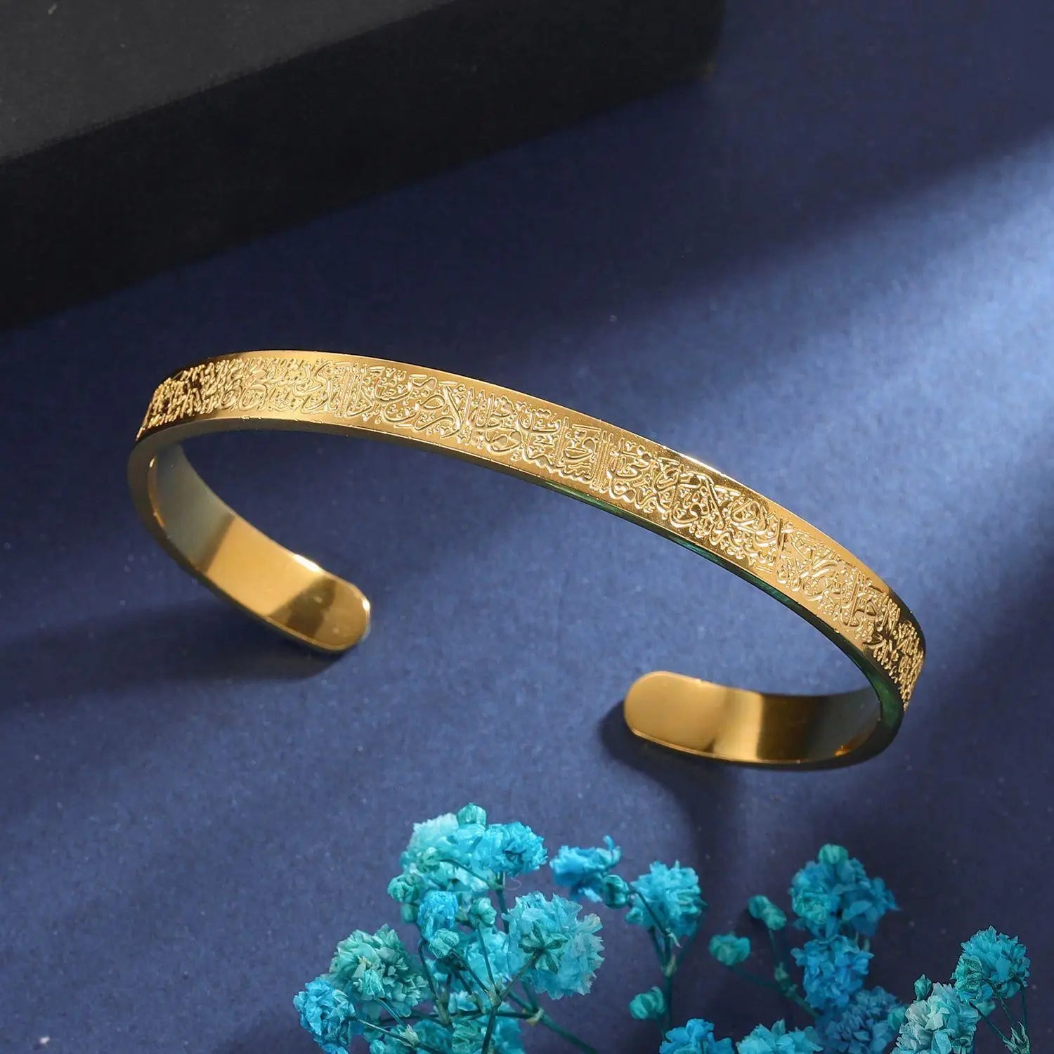 YILUOCD Aço Inoxidável Ayatul Kursi Pulseira de Punho Islâmico Muçulmano Árabe Deus Mensageiro Pulseira para Mulheres Joias Árabes Marroquinas