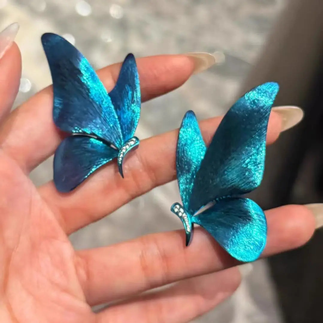 Elegant Blue Butterfly Wing Stud Earrings Vintage Jewelry Gift