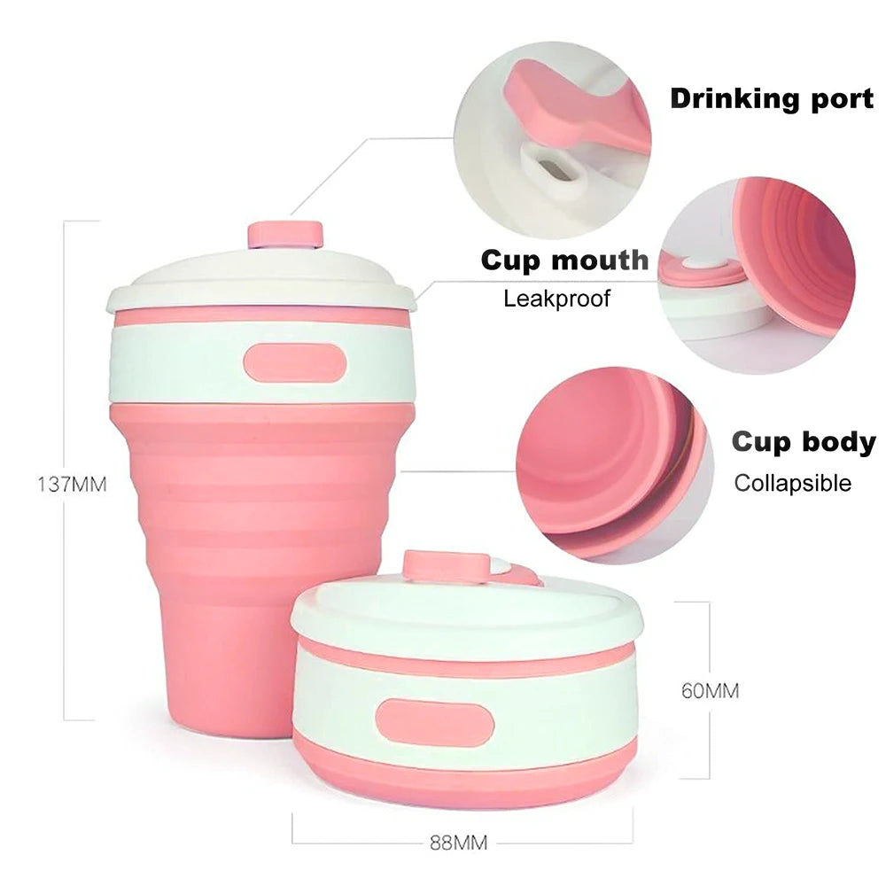 350ml Collapsible Silicone Travel Coffee Cup with Lid
