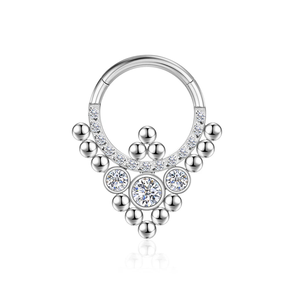 G23 Titanium 16G CZ Hinged Segment Clicker Hoop Piercing