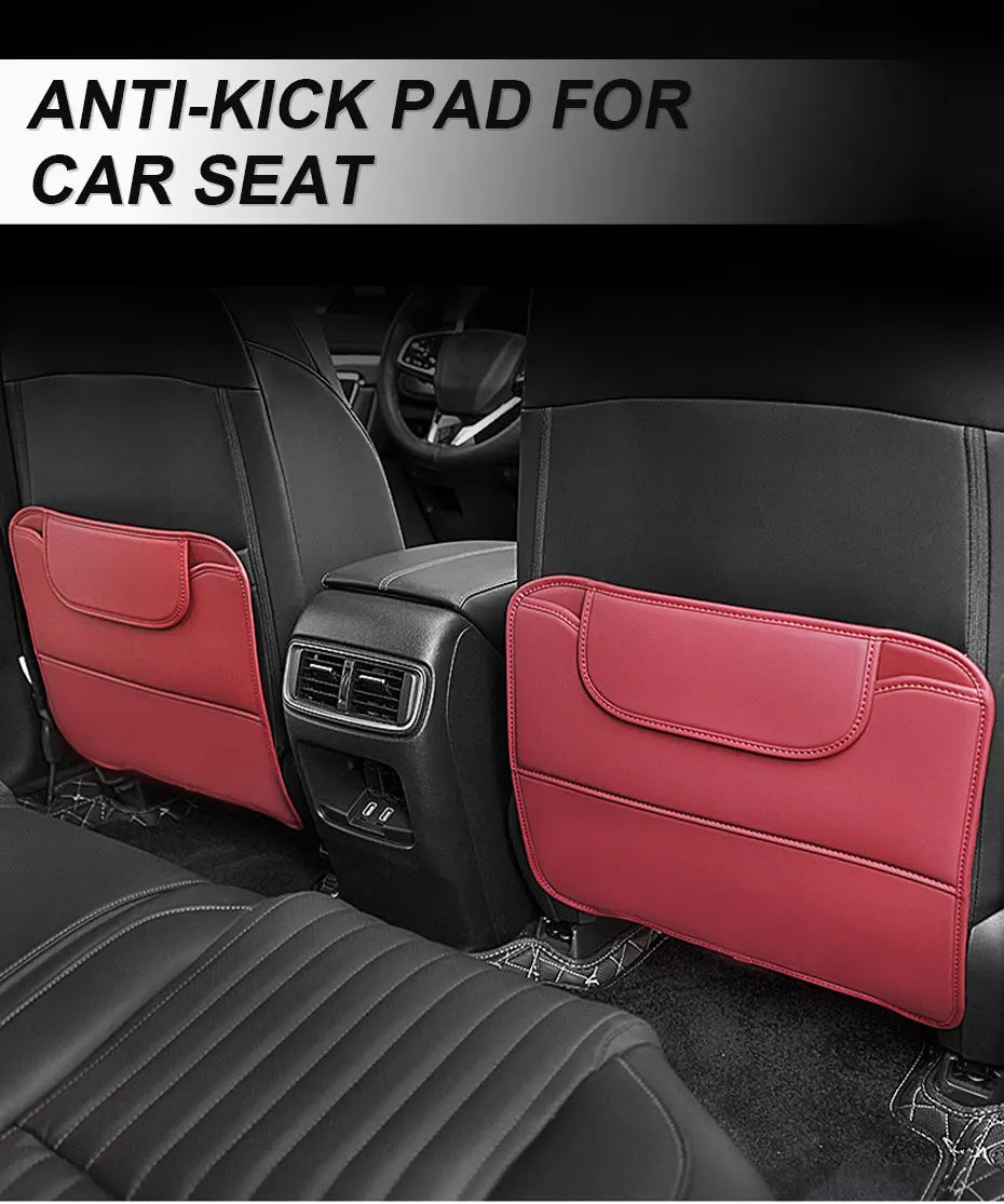 BLALION PU Leather Car Anti-kick Pad Auto Seat Back Organizer Storage Bag Car Backseat Anti Scratch Protector Pads with Cover