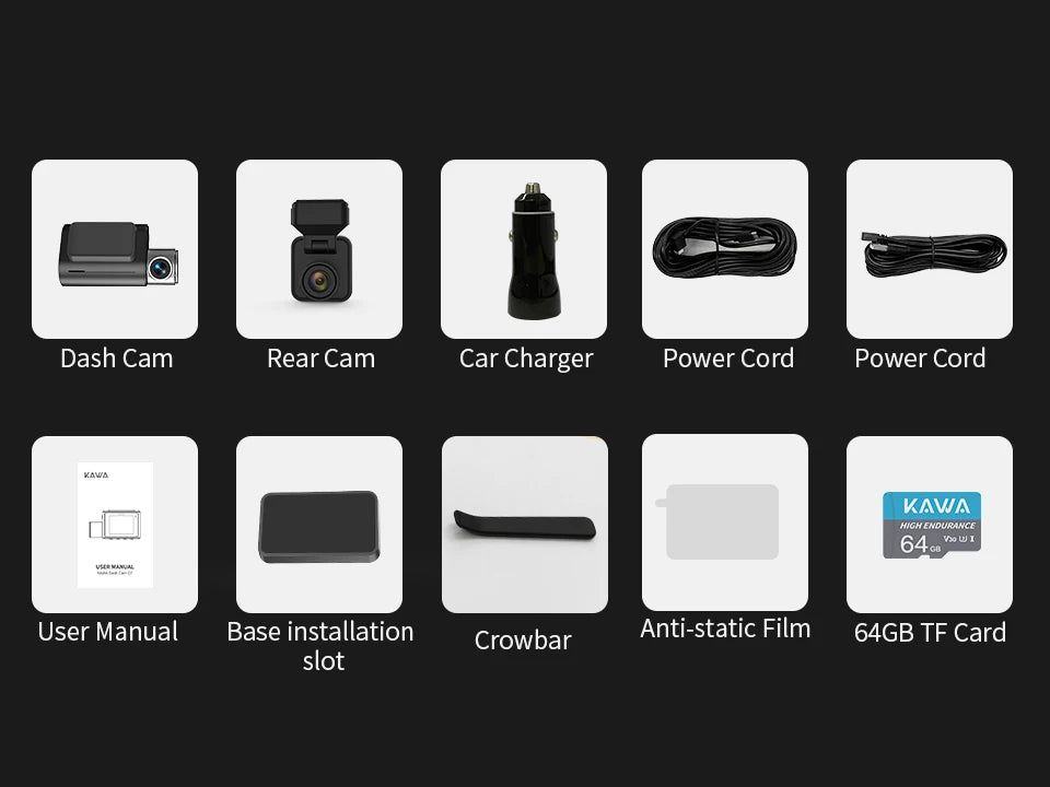 Front and Rear Dash cam KAWA D7 4K,Video Recorder 4K WiFi6 Car Camera,DVR Tiny Rear Camera for AUTO,APP/Voice Control Dashcam