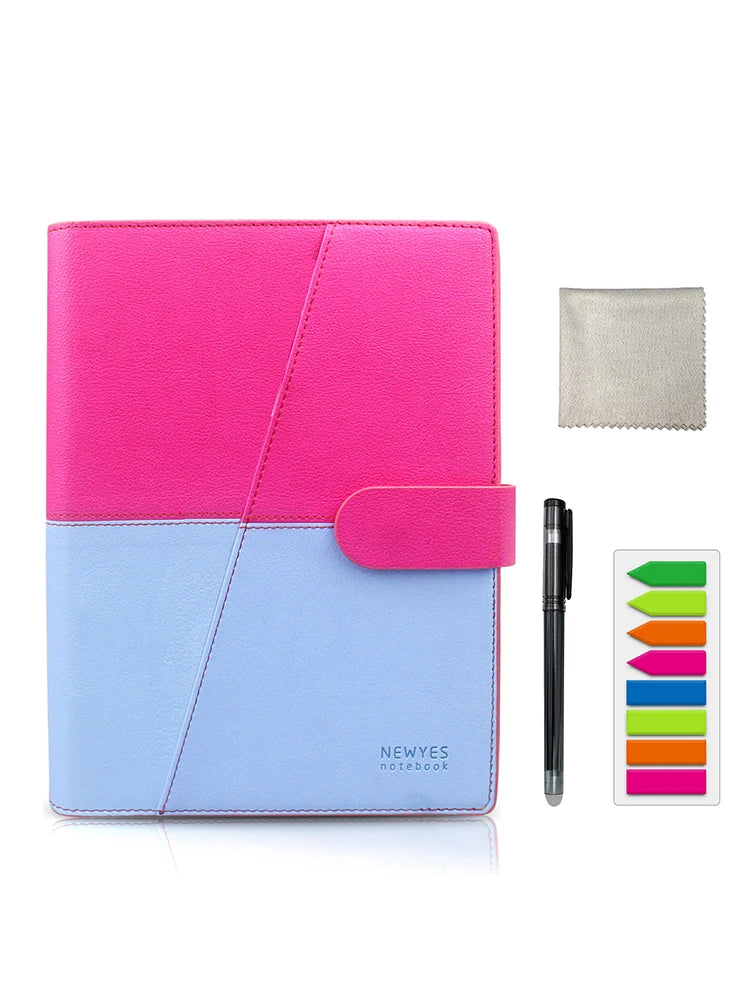 Reusable Smart Notebook A5 PU Leather with Storage Function 6 Page Styles Endlessly Reusable Note Pad Pen Self-Stick Notes Wipe
