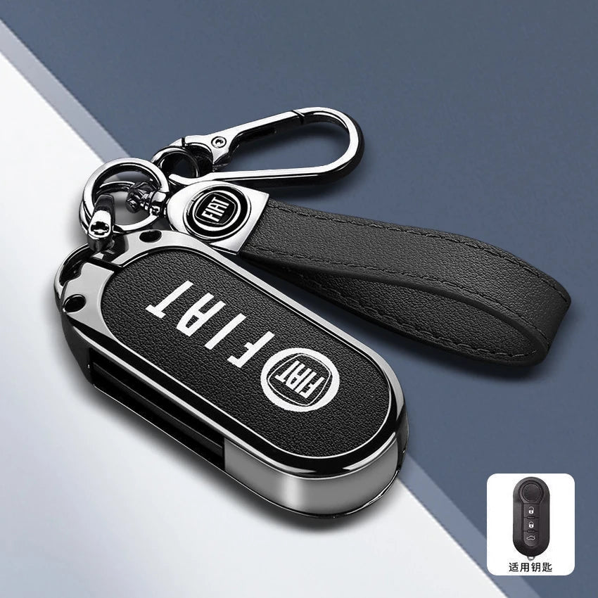 Leather Car Remote Key Case Cover Shell Protector for Fiat Ducato 500 500L Panda Grande Punto Lancia Musa Keychain Accessories