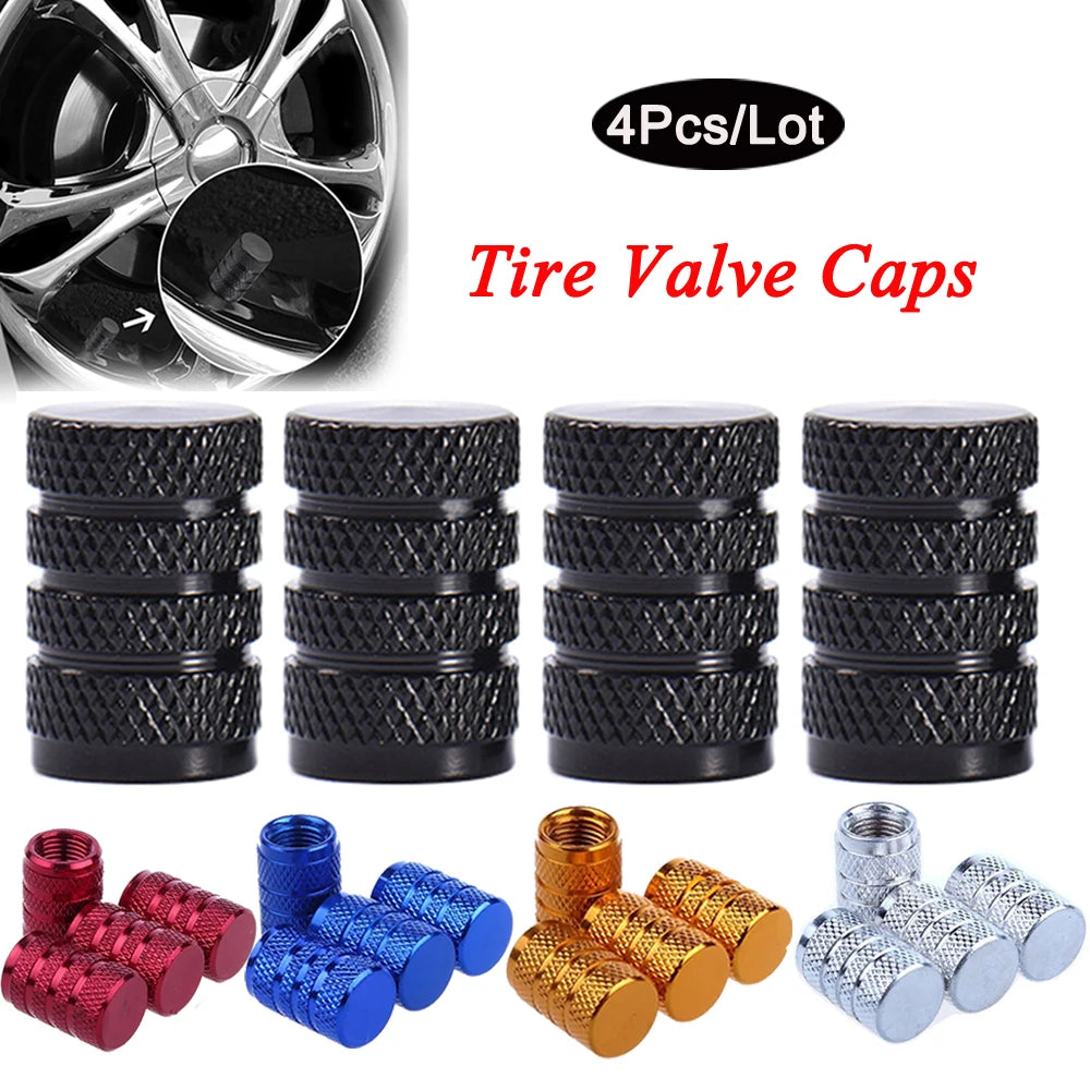 4pcs Knurling Style Tire Valve Caps Aluminum Silver Car Bike Wheel Stem Air Valve Caps Tire Pressure Cap Accessory