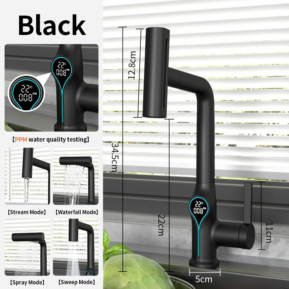Digital Waterfall Basin Tap with LED Temperature Display
