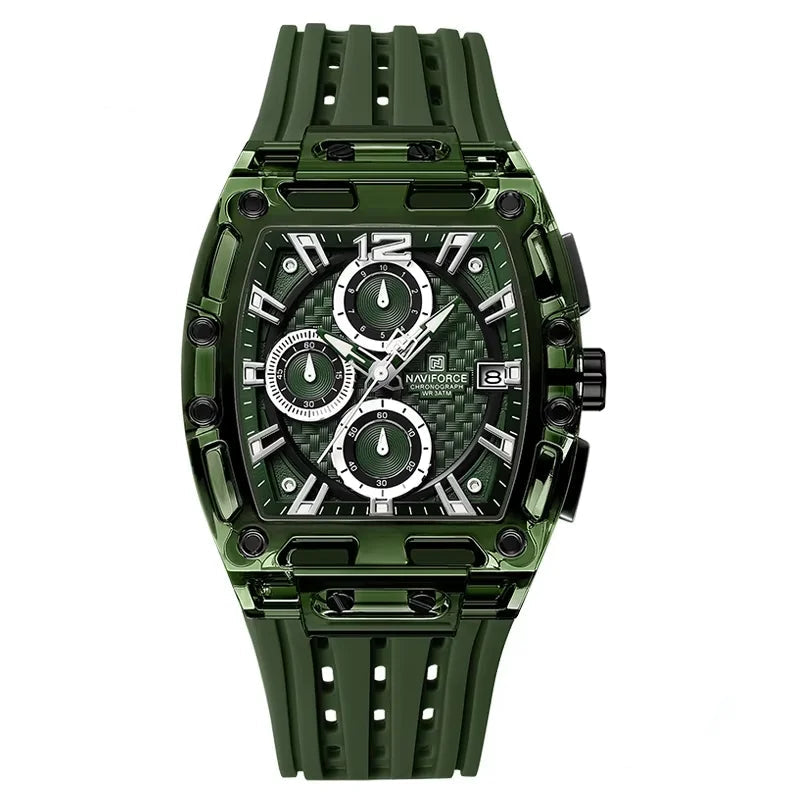 Naviforce NF7105 Tonneau Quartz Chronograph 5ATM Silicone Watch