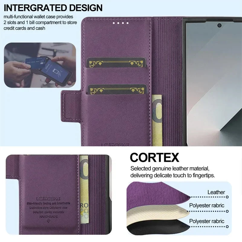 Magnetic Flip Leather Phone Case for Samsung Galaxy Z Fold 7 6 5 4 3 5G Fold6 Fold5 Fold4 Wallet Card Cover Etui Coque