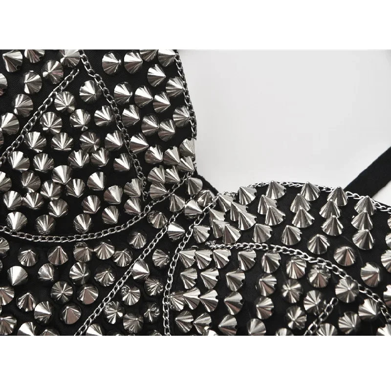 Silver Rivet Steampunk Gothic Push Up Bralette Crop Top