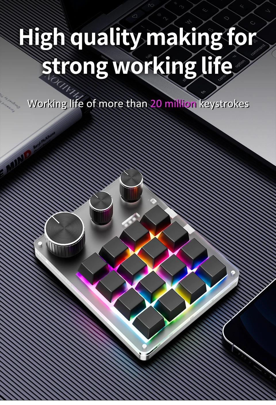 2.4G Customize Bluetooth 3 Modes USB Custom Mechanical Keyboard with Knob Volume Button Knob Programming Macro Gaming 16 Key Key